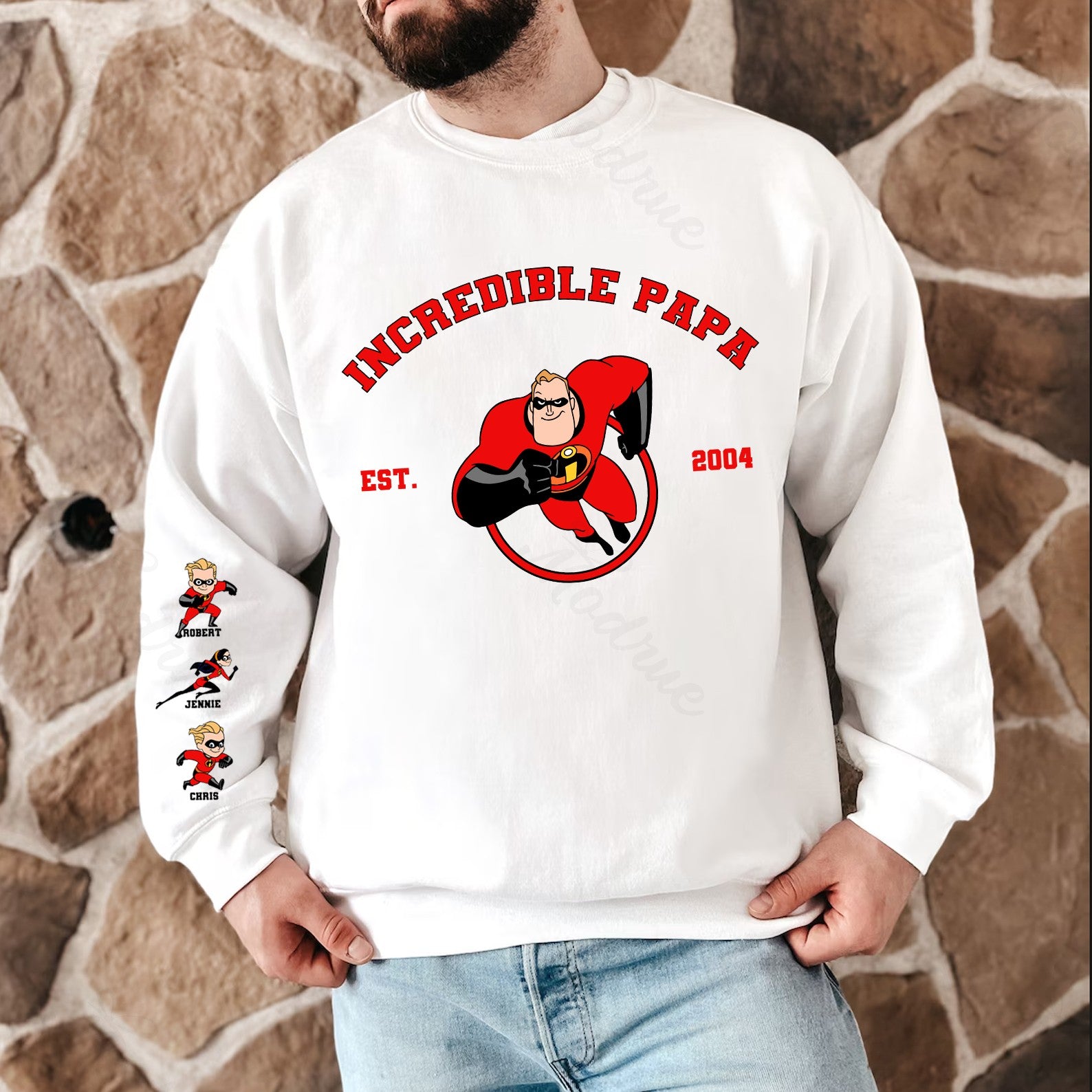 Incredible Dad Sweatshirt with Kid's Name on Sleeve