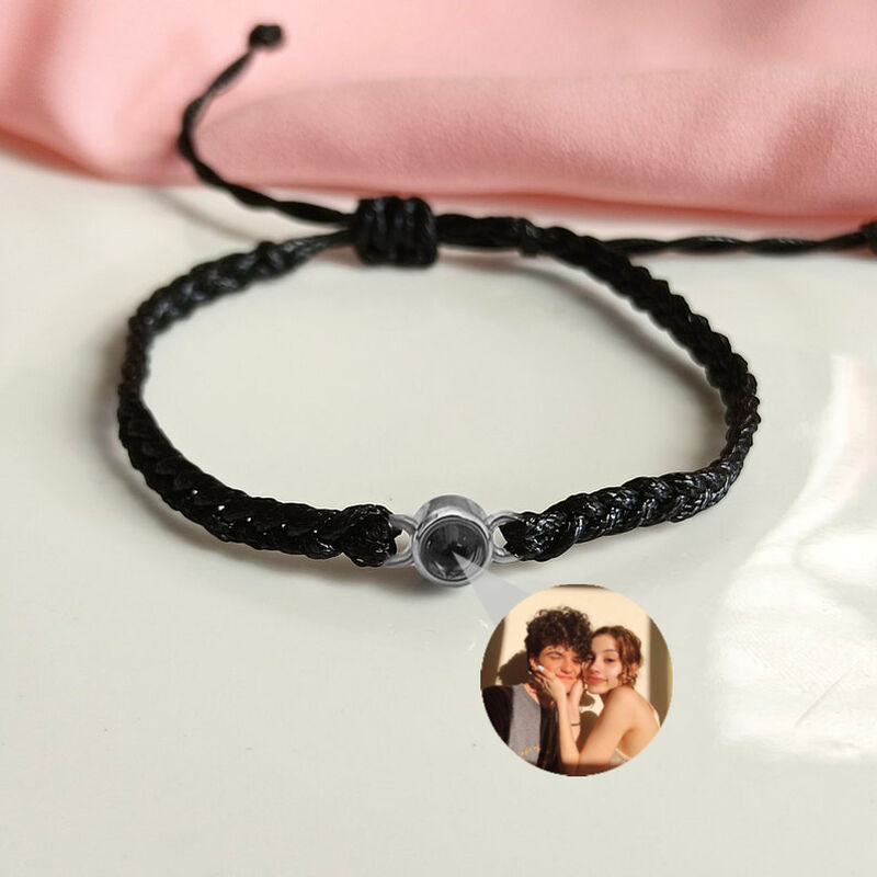 Sterling Silver Personalized Black Rope Picture Projection Bracelet Sincere Gift