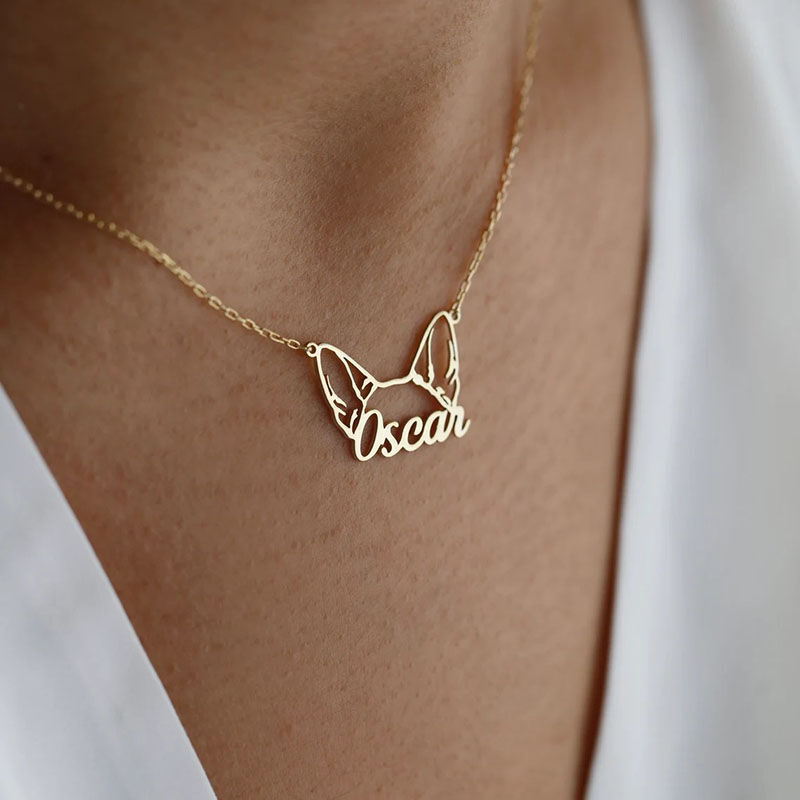 Custom Puppy and Kitten Ears Name Necklace for Pet Lovers Personalized Gift