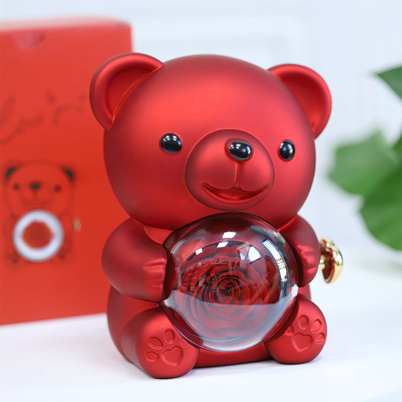 Red Bear Jewelry Box With Eternal Rose Romantic Gift