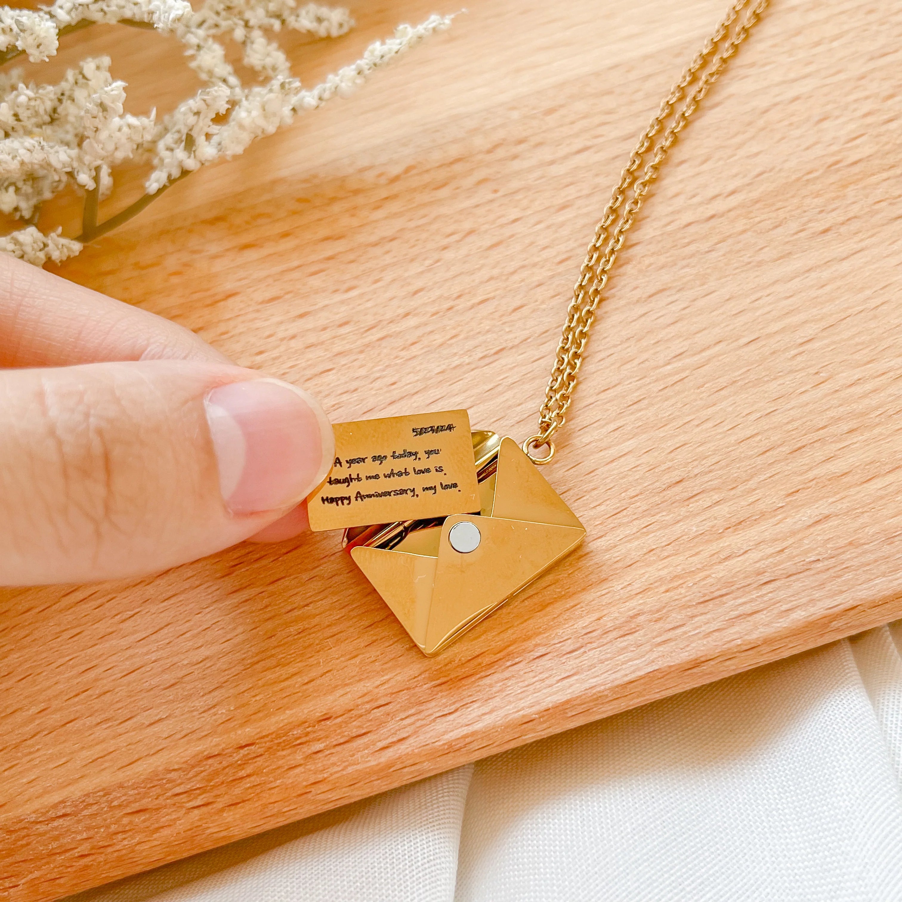 Letter Envelope Necklace Custom Engraved