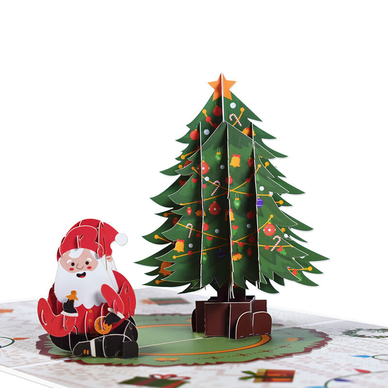 3D Cute Santa Claus Pop Up Card with The Colorful Tree for Christmas