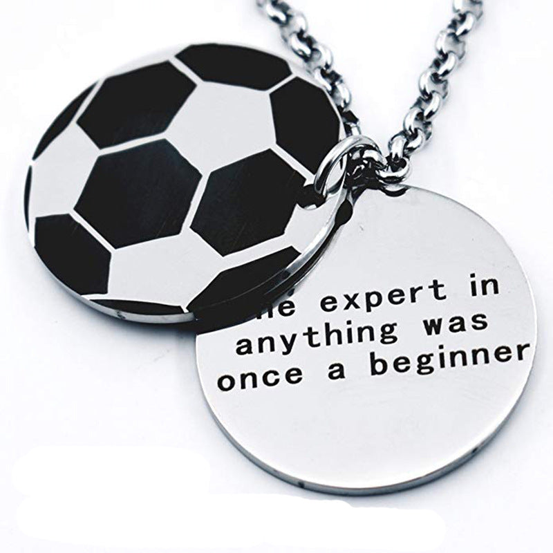 Titanium Steel Sports Pendant Stainless Steel Inspirational Engraved Soccer Necklace