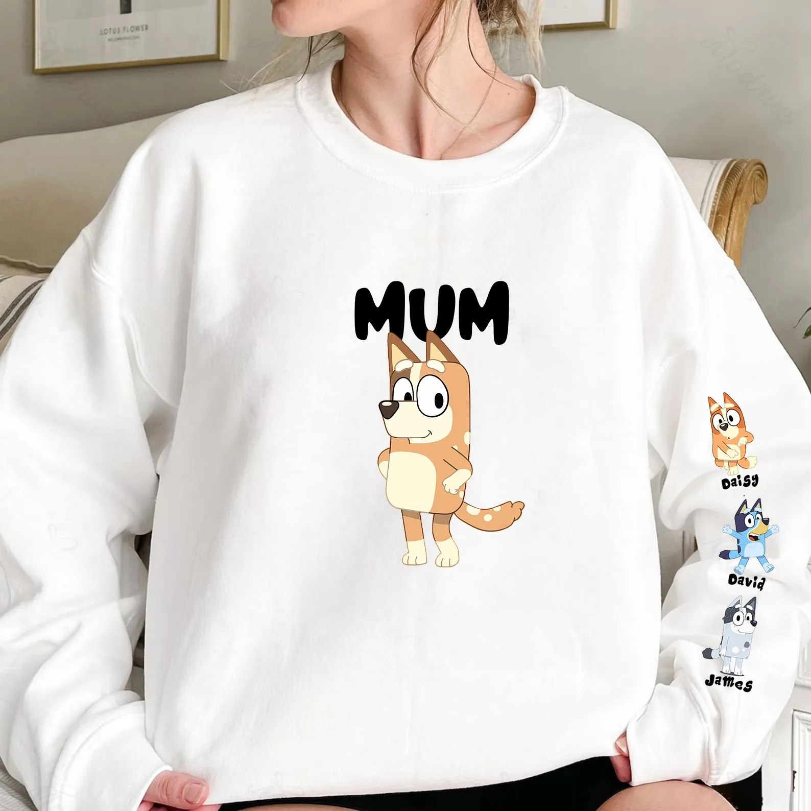 Personalized Cartoon Mama Sweatshirt - Add Kid's Name on Sleeve