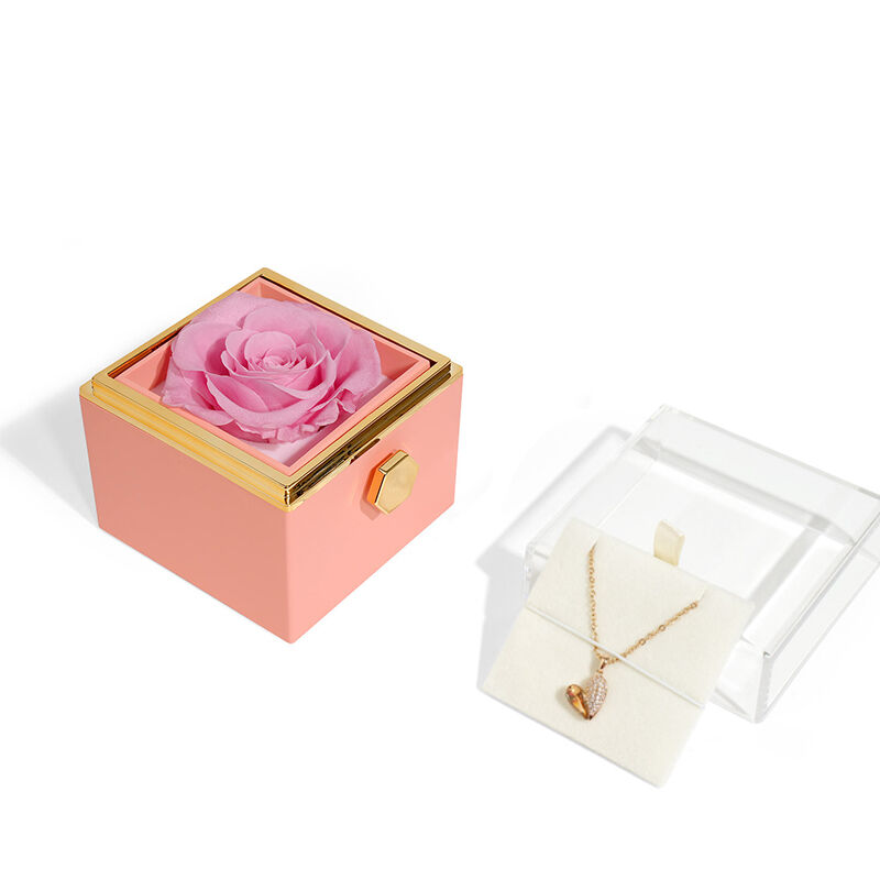 Pink Jewelry Box With Eternal Rose Romantic Gift