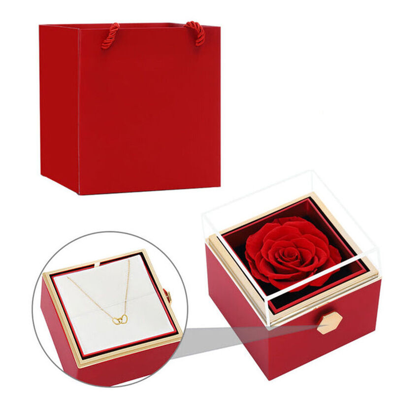 Red Jewelry Box With Eternal Rose Romantic Gift