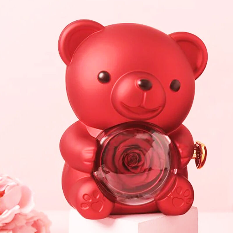Red Bear Jewelry Box With Eternal Rose Romantic Gift