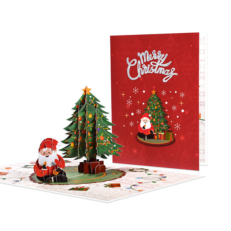 3D Cute Santa Claus Pop Up Card with The Colorful Tree for Christmas